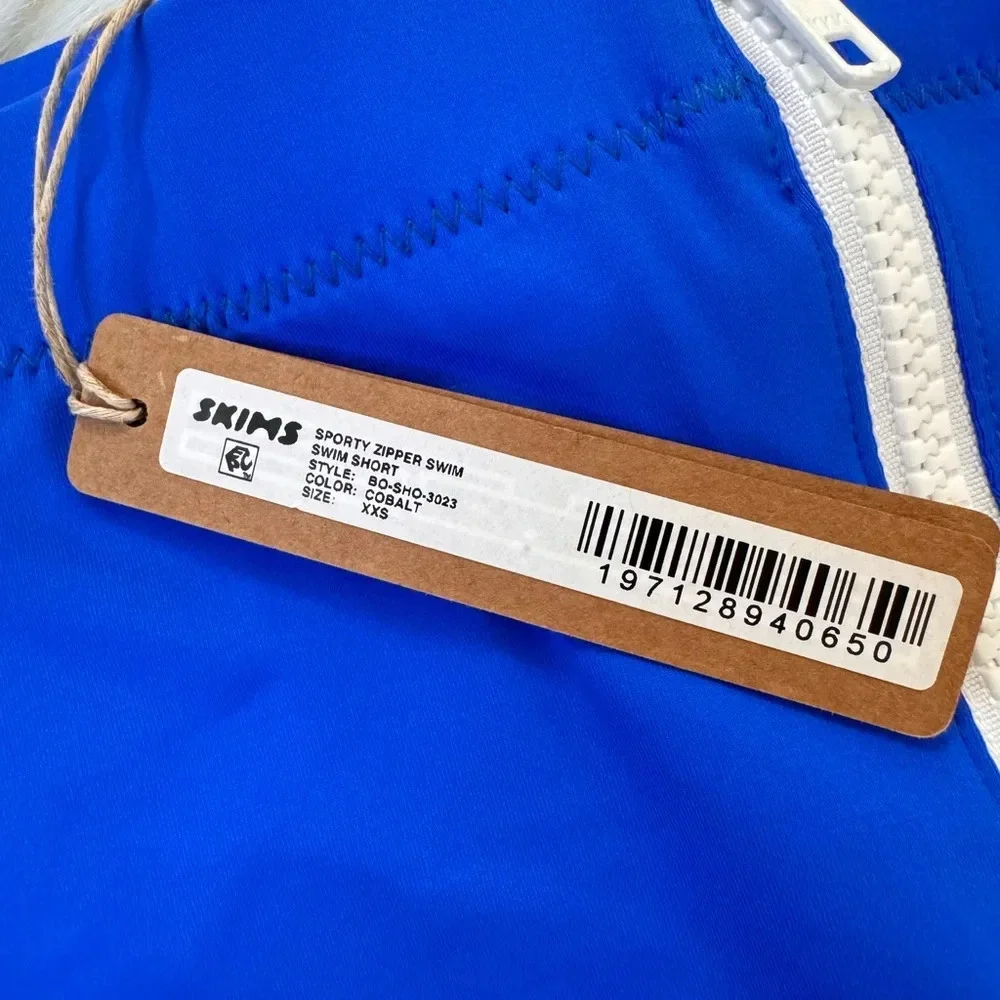 NWT Skims Sporty zipper swim shorts cobalt blue XXS